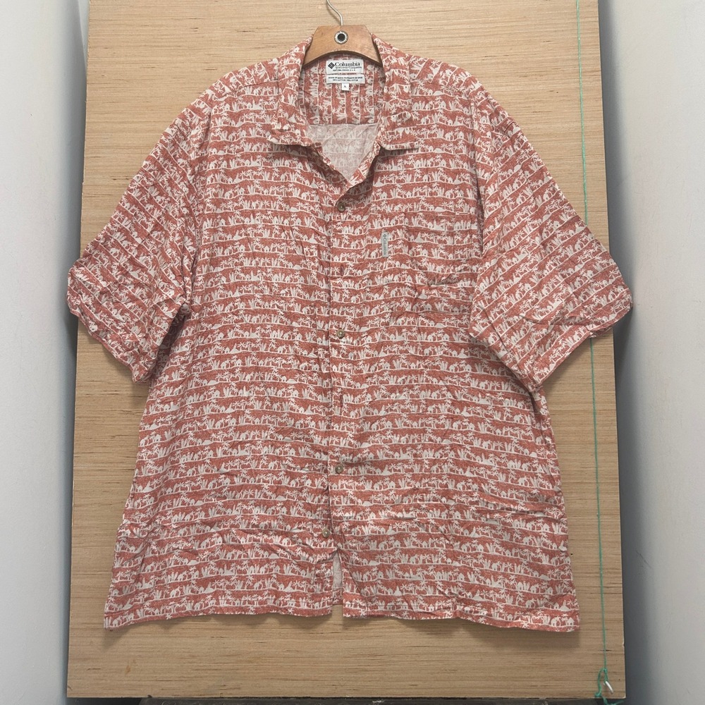 Columbia Sportswear Mens XL Orange Village Print Cotton Button Down Shirt